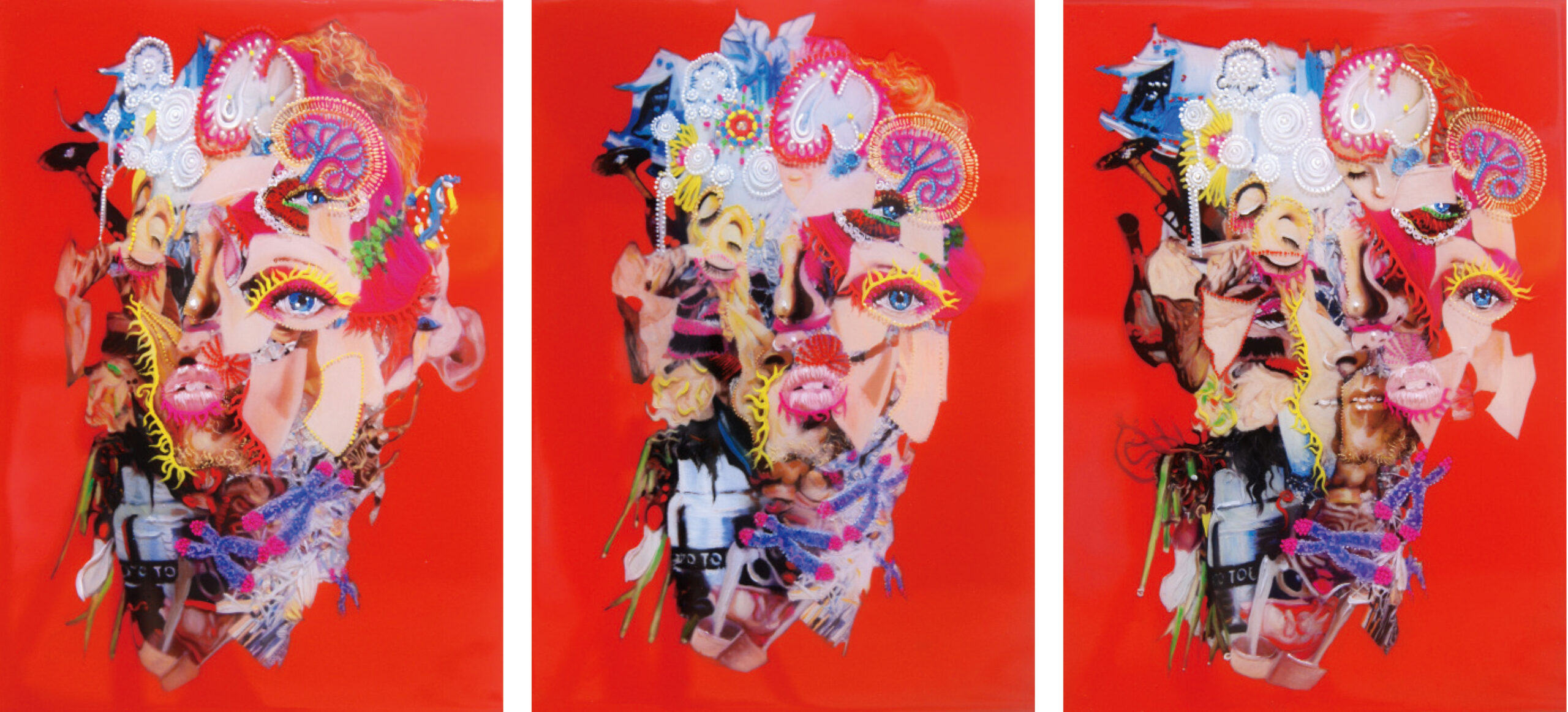 PORTRAIT OF IMMORTAL 1,2,3 2016 Mixed media on canvas Each: 33.3×22cm PORTRAIT OF HUMAN PARTS BROKER 2016 Mixed media on canvas 91×65.2cm